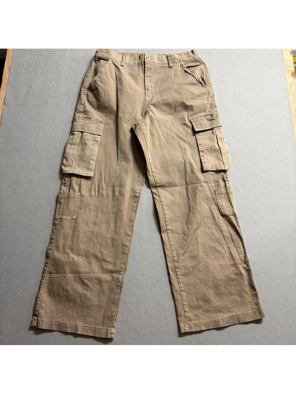 Orange Kiss Essentials Cargo Pants Womens XL Brown Cotton Stretch Wide Leg